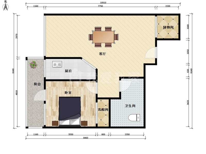 西向一居室 华贸公寓二手房 1室1厅1卫 708万元 北京知了找房